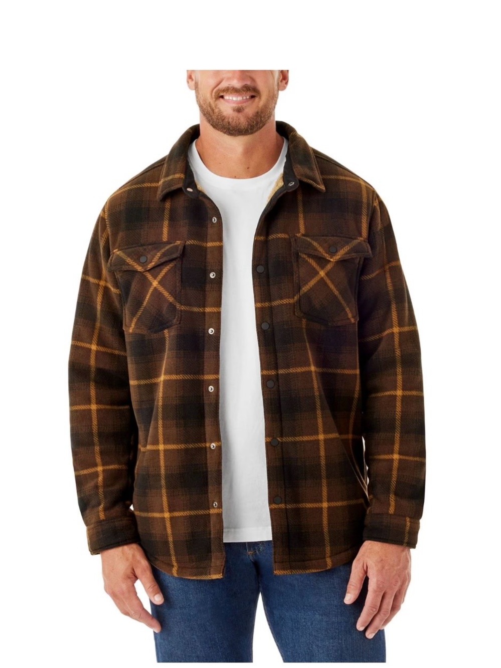 Men's Brown Plaid Overshirt Jacket - Casual Button-Up